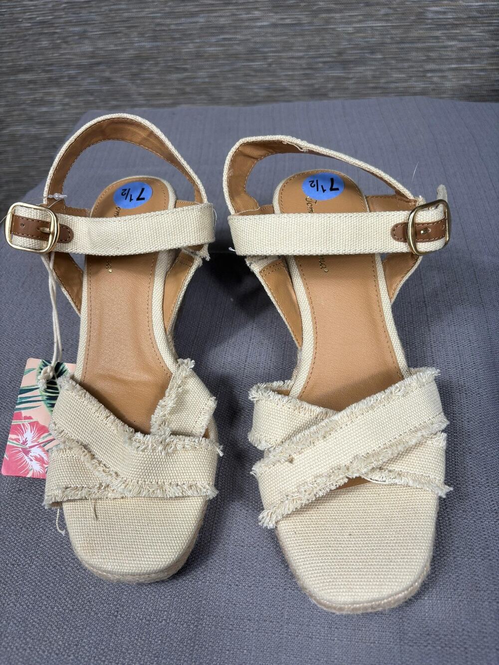 Tommy Bahama Sandals Shoes Womens Size 7.5 Beige Espadrille Wedge Ankle Strap